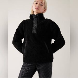 Athleta Cozy Sherpa Snap Sweatshirt size large black